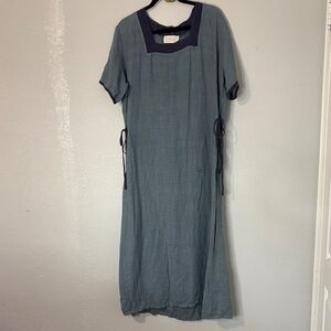 Goods Linen Maxi Dress Blue Shirt Dress 1X
